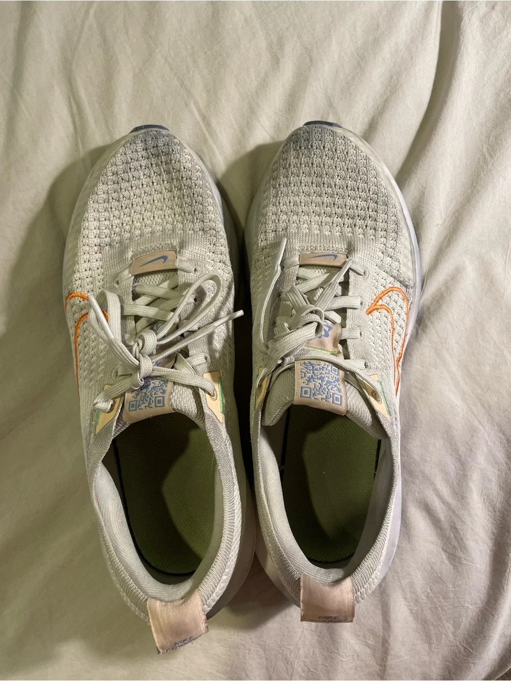 Nike Womens 9.5 Light Gray/neon green Sneakers with Orange Swoosh